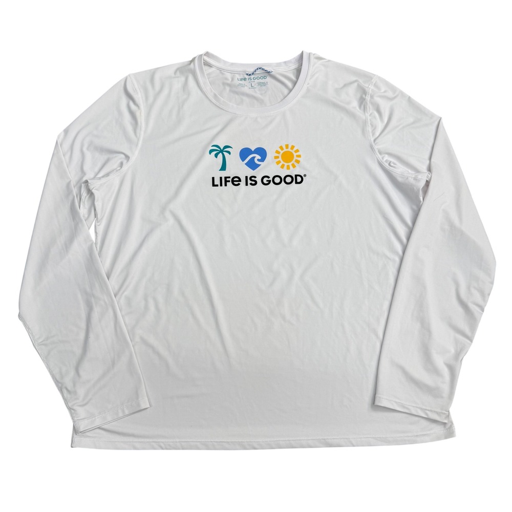 Life is Good Active Long Sleeve Shirt Womens L White Lightweight Performance